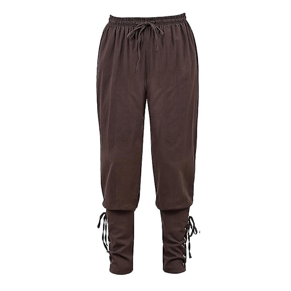 Keskiaikaiset housut viikinkipuku miehille naisille merirosvohousut nyörityksellä renessanssihousut merirosvo ruskea musta plus-koko Halloween Brown XXXL