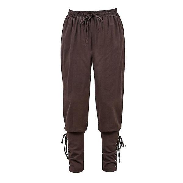 Middelalderbukser Vikingekostume til mænd Kvinder Piratbukser Snørebukser Renaissance Bukser Pirat Brun Sort Plus Size Halloween Brown XXL