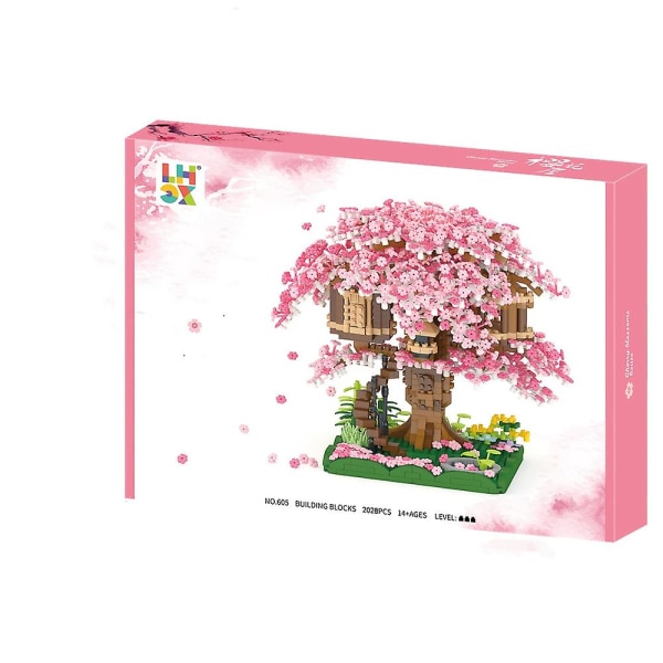 Kirschblüten Bonsai Baum Mikro-Bausteine Set für Mädchen, 2028 Stück Mini Sakura Baumhaus Modell Zusammengebautes Blockspielzeug