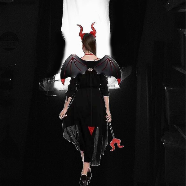 Kostumesæt Djævlepige Kostume Til Børn 3 Dele Djævel Red and Black