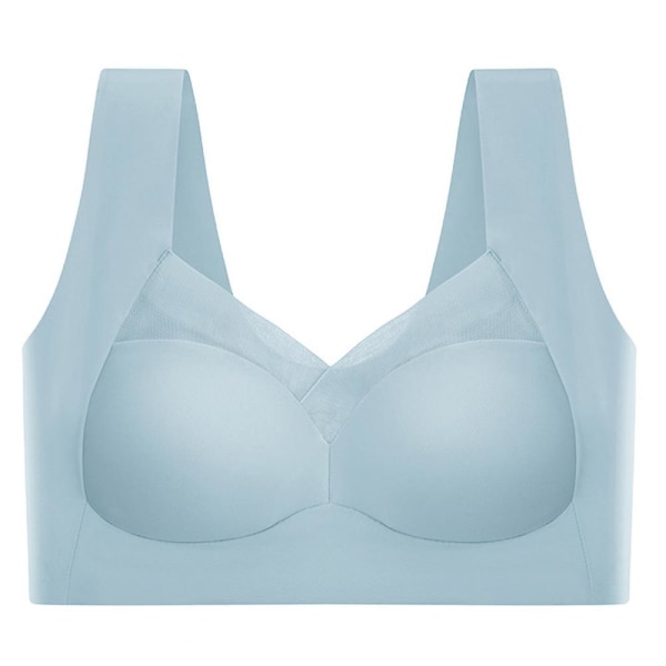 Kvinnor Sömlös Push Up Sport BH Trådlös Crop Top Väst Underkläder Bralette Light Blue 3XL