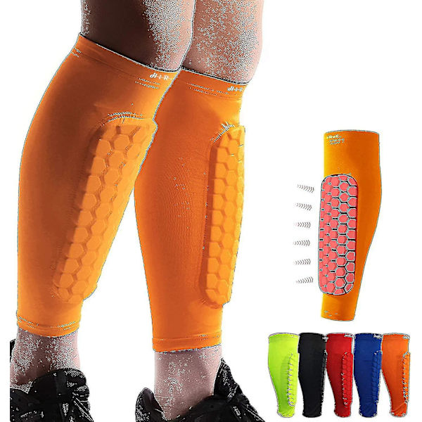 Fodbold Skinnebensbeskyttere, beskyttende Skinnebenspuder Høj Kvalitet Orange Medium