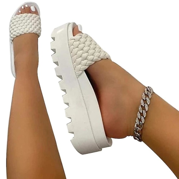 Dam Slip On Platform Mules Sandaler Tofflor Skor Storlek White 41