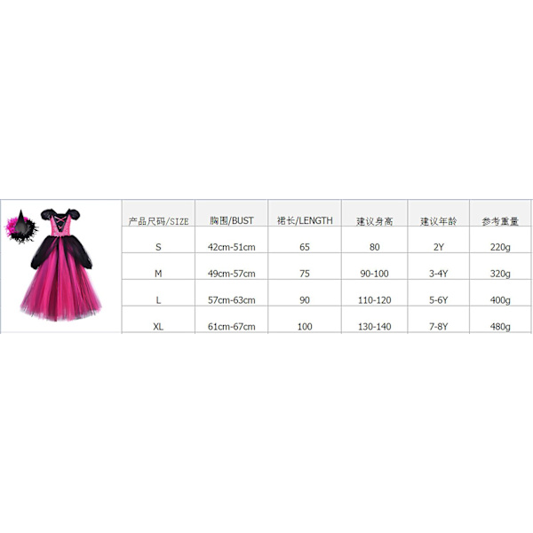 Wizard Party Lasten Mekko Taikatyttö Mekko Halloween Pitkä Noidan Mekko Iltaesitys Mekko Pink M