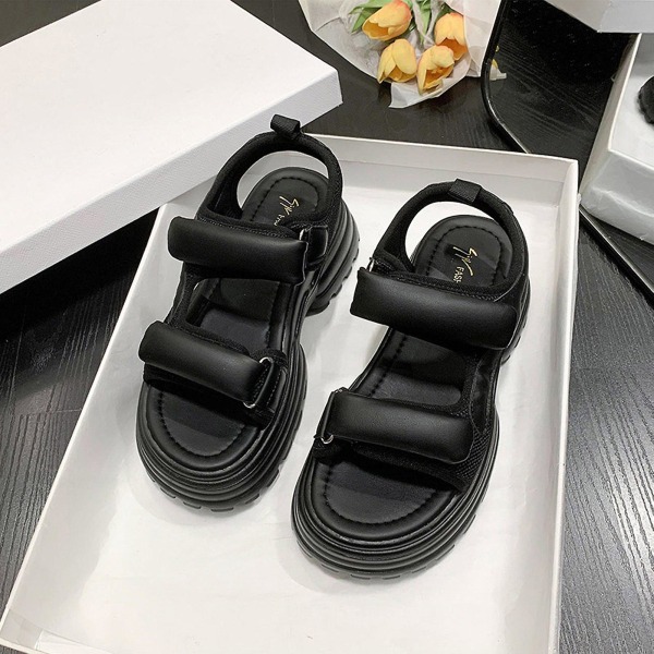 Dam Platformklack Sandaler Casual Mjuka Öppna Tå Sandaler Present Till Jul Födelsedag Nyår Black 36