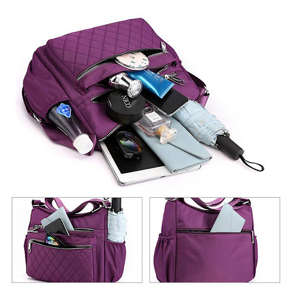 Enfärgad Messenger-väska för damer, flera fickor, crossbody axelväska, fritidsväska för semesterresor Purple