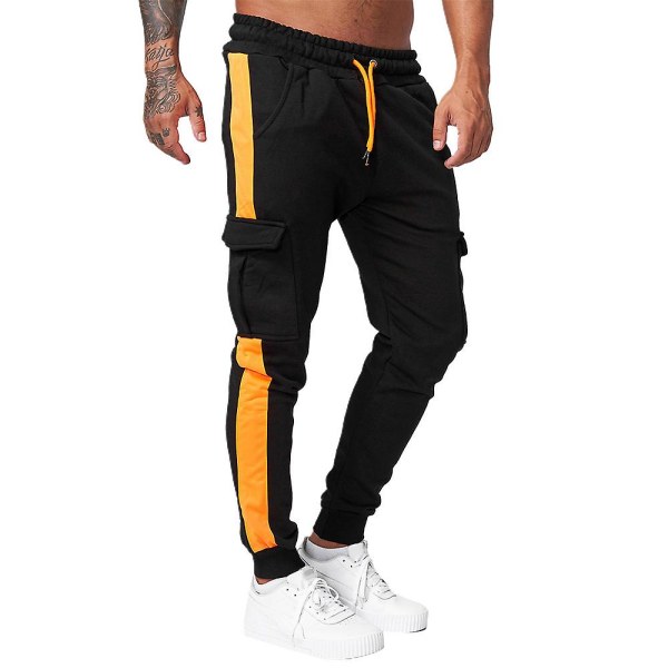 Färgblock Sweatpants Joggingbyxor med Elastisk Midja och Dragsko för Män, Gym Träningsbyxor Yellow Side S
