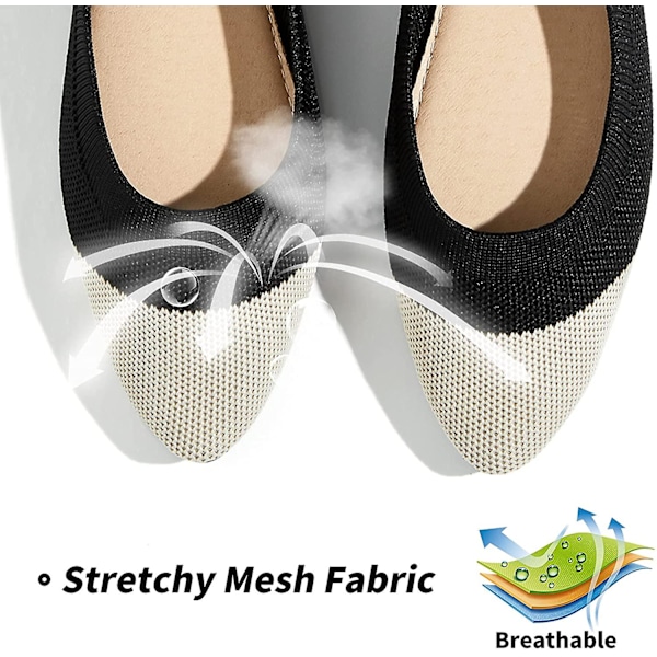 Mesh Ballerinaskor för Damer med Spetsig Tå, Klänningsskor för Kvinnor, Svarta Ballerinaskor, Bekväma Ballerinaskor med Memory Foam 37