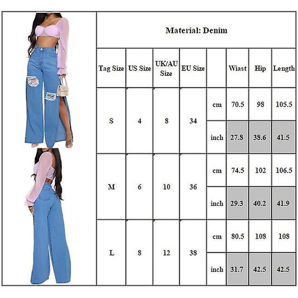 Dam Hög Midja Sidoslits Trasiga Jeans Baggy Vida Ben Jeans Byxor M