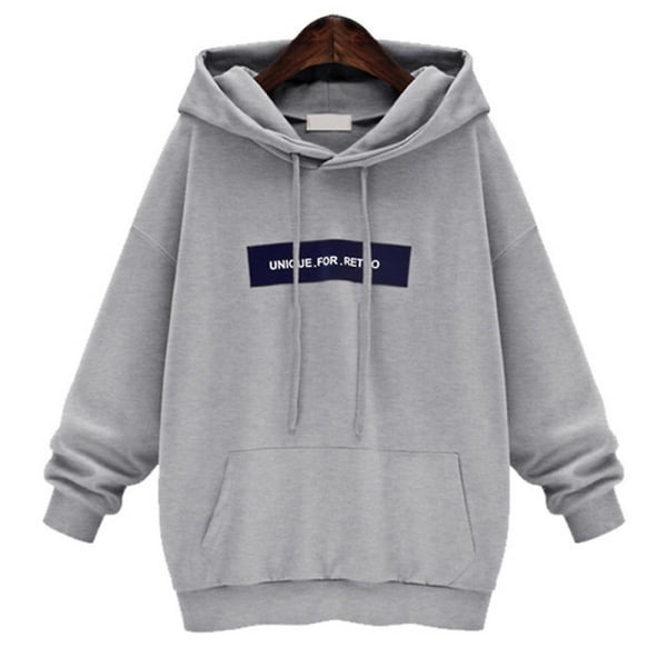 Trykket hettegenser for kvinner med frontlomme, avslappet vintergenser, løs passform Pink 2XL