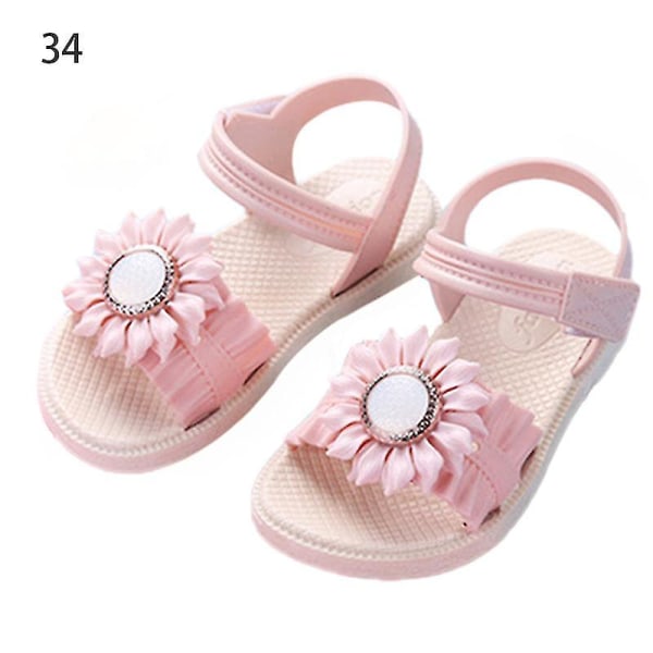 Flicksandaler med öppen tå för flickor, prästkrageblomma, sommarskor för stranden med PVC-sula, halkfria Apricot 34