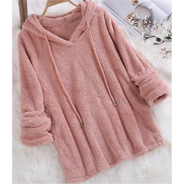 Plus Size Höst Vinter Dam Långärmad Hooded Plysch Fluffig Hoodies Fleece Pullover Pyjamas Lös Pink M