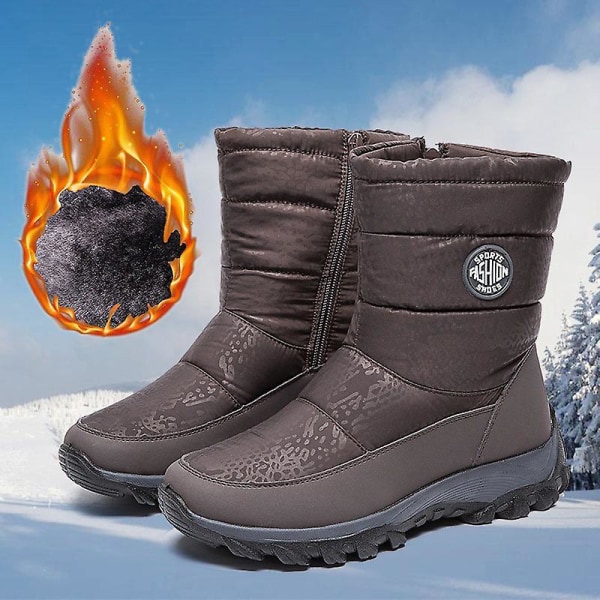 Dam Vinter Snö Boots Varm sammet Fodrade Utomhus Vattentät Yard Walking Boots Skor Brown 36