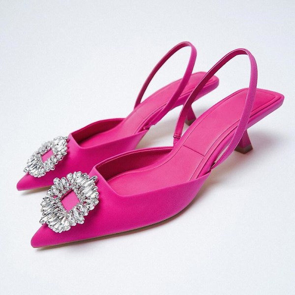 Damesko Spiss Tå Grunne Rosa Diamantsko Lav Hæl Bak Damesko red heel 37