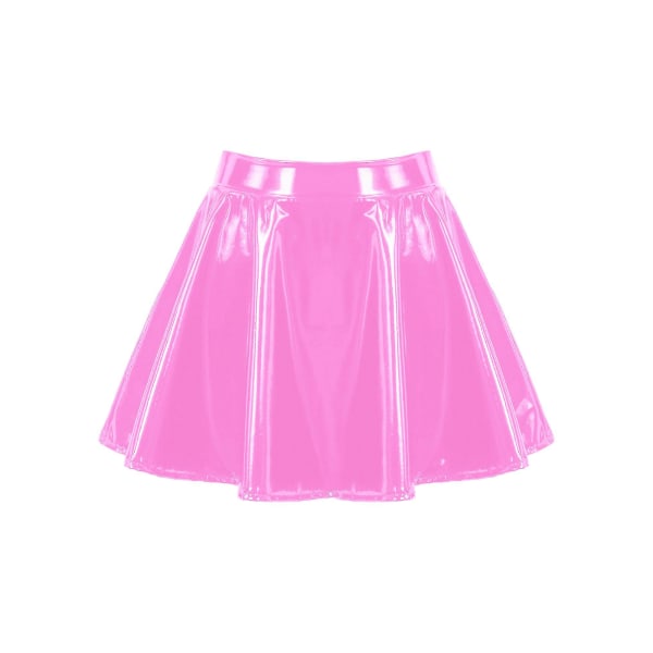 Dame Usynlig Glidelås A-linje Kort Mini Skjørt Blankt Patentlær Utsvingt Miniskjørt Klubb Bar Stangdans Performance Kostyme Pink S