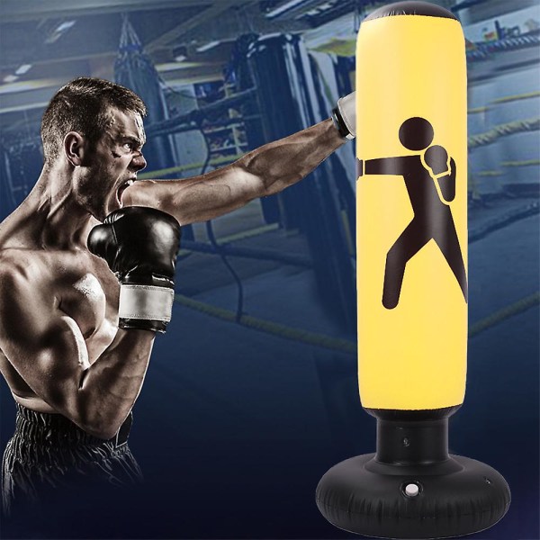 Oppustelig boksepude til børn, Bounce Back boksesæk, Fitness boksesække, Søjle Tumbler sandsæk til træning af karate, taekwondo, dekompression Yellow