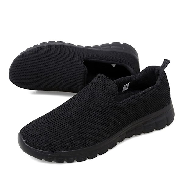 Casual sportskor i mesh för dam, slip-on, bekväma platta skor för löpning och promenader Black 40