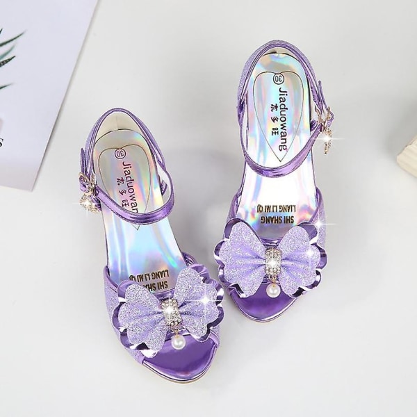 5 Väriä Lasten Prinsessa Sandaalit Lasten Tyttöjen Juhlakengät Korkokengät Mekko Kengät Rusetti Kulta Pinkki Sininen Hopea Kengät Tytöille Purple 31