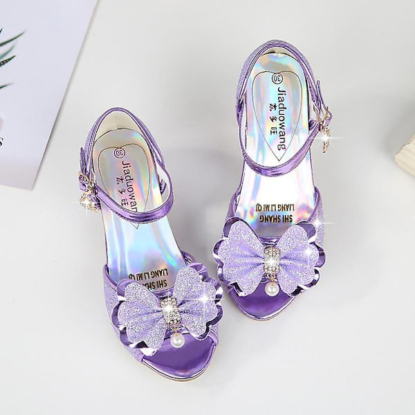 5 Väriä Lasten Prinsessa Sandaalit Lasten Tyttöjen Juhlakengät Korkokengät Mekko Kengät Rusetti Kulta Pinkki Sininen Hopea Kengät Tytöille Purple 34