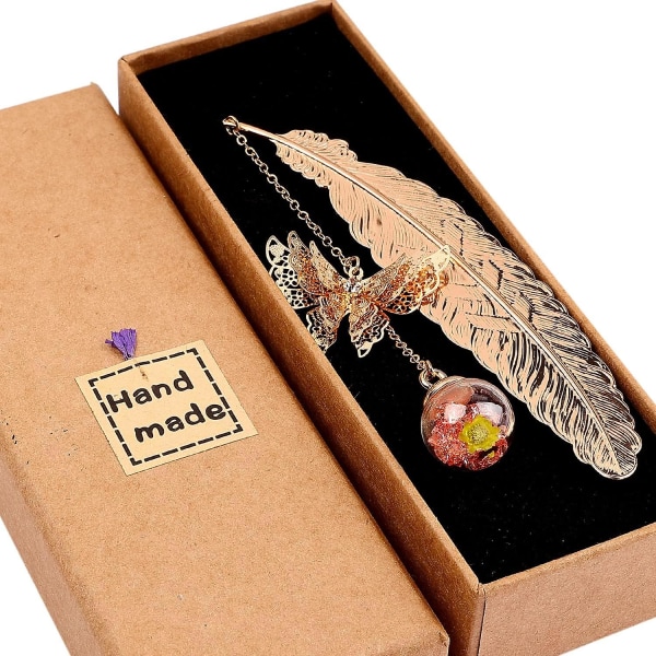 Metal Feather Bookmark Butterfly - Perfekta mors dag och födelsedagspresenter för kvinnor, henne, mammor, lärare och bokälskare - Unika sidmarkörer! Golden feather