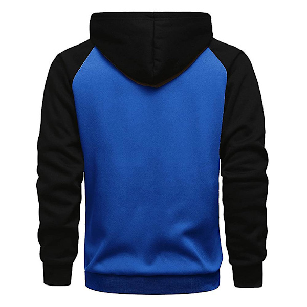 Fleecehettegenser med glidelås for menn, avslappet Colorblock hettegenser Royal Blue Black M