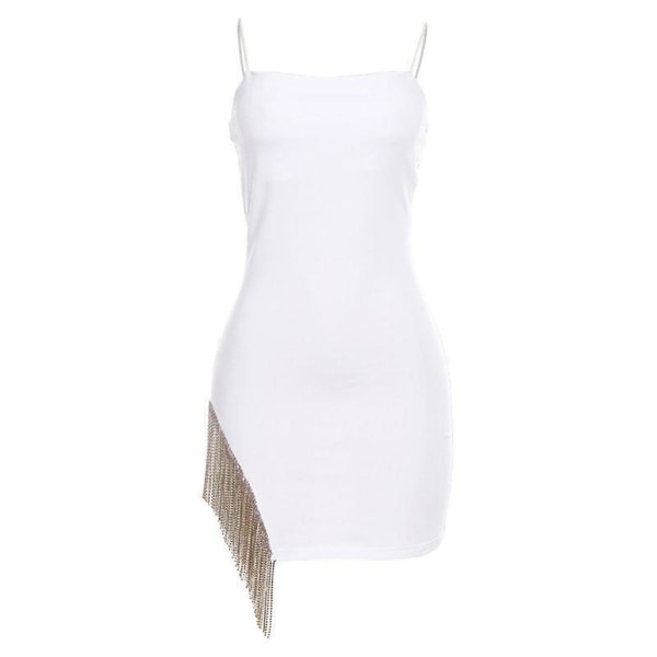 Sexy Mini Kjole med Dusker for Kvinner, Stroppekjole, Bodycon Klubbantrekk for Fest, Cocktail, Ferie White L
