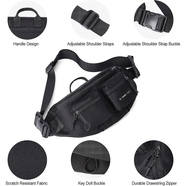 Crossbody Magväska Sling Bag för Män, Stor Midjeväska, Trendig Bröstväska Axelväska för Män