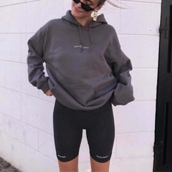 Leggings med tryk af korte afsnit og bogstaver til kvinder Dark Grey M