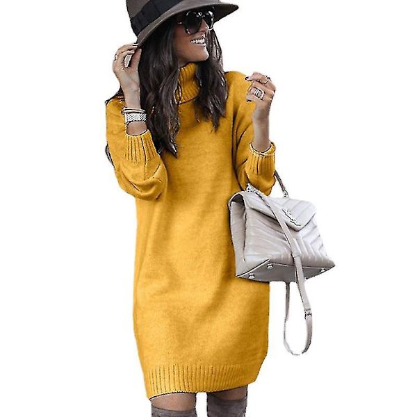 Damtröja med polokrage, långärmad tröjklänning för damer Yellow XL