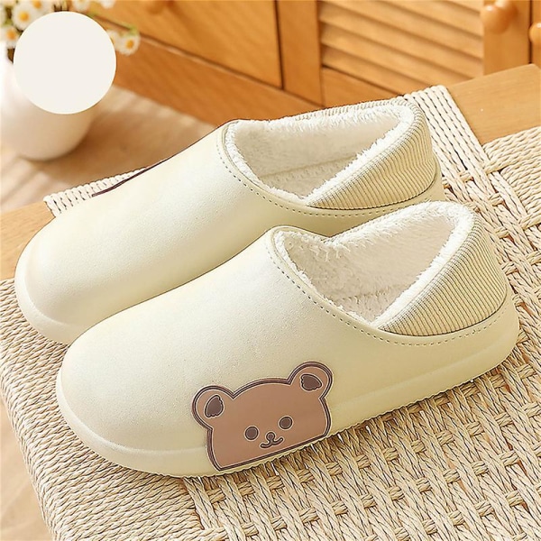 Dame Hjemmesko Nye Vinter Hjemmesko Jente Varm Innendørs Soveværelse Slides Tegneserie Bjørn Bomull Sko Vanntette Sklisikre Tøfler C-white 42-43(fit size41-42)