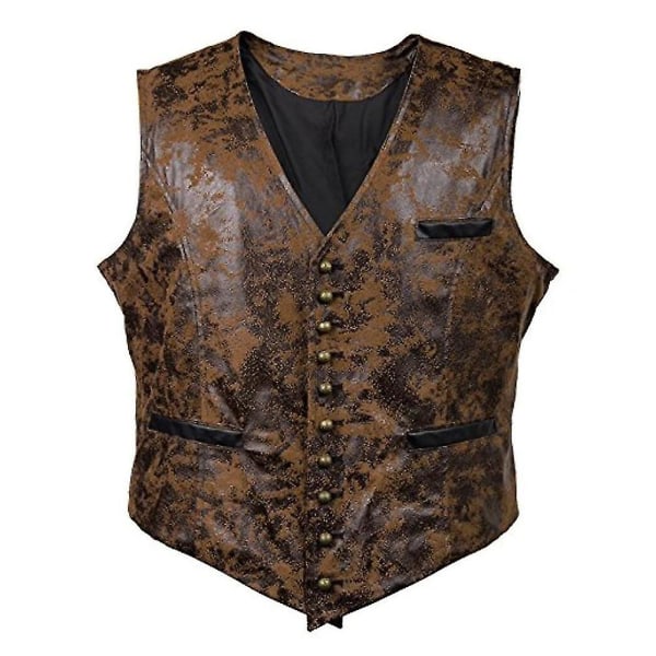 Herre Ensfarvet Fløjlsagtig Kunstlæder Vest Brown XS