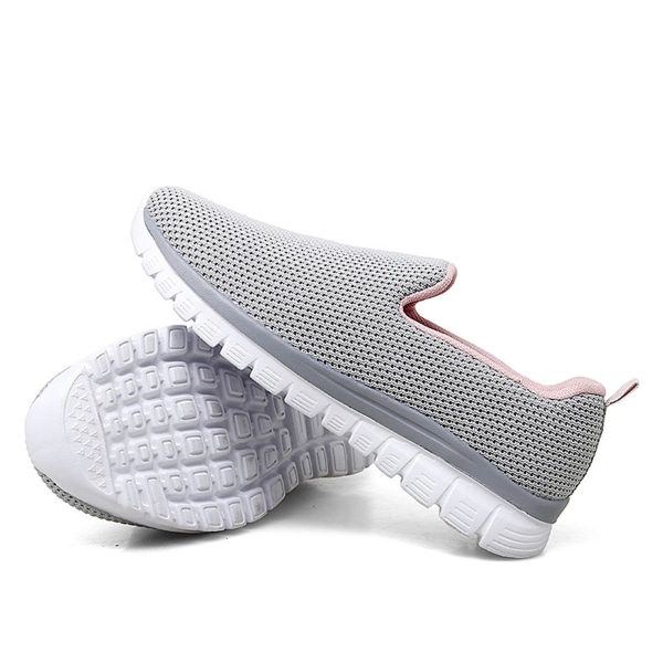 Uformelle sportssko i mesh for kvinner, slip-on komfortable flate sko for løping og gåing Gray 35