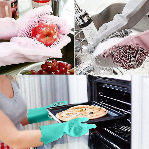 Diskhandskar i silikon, gummisvamp, hushållsskrubber, köksrengöringsverktyg, dropshipping, kök green