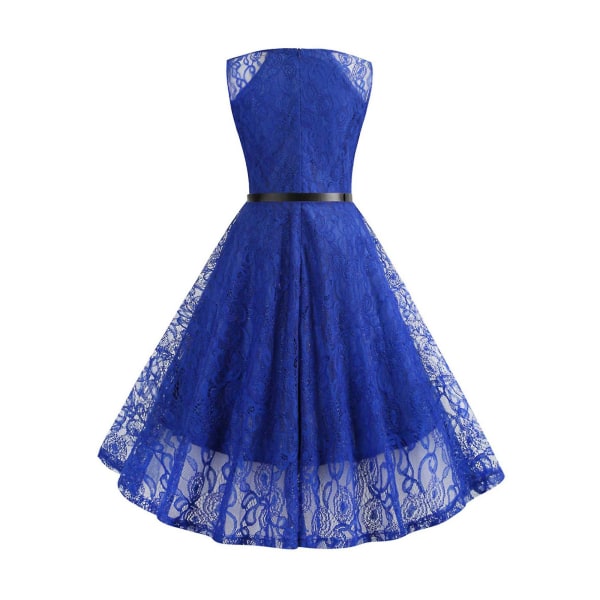 Damspets Retro Rockabilly Midiklänning 50-tal 60-tal Kvällsfest Swing Sundress Blue Blue S