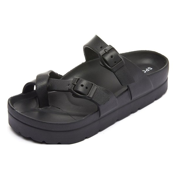 Uformelle ensfargede plattformsandaler for kvinner, lette sklisikre strandsko for daglig bruk Black 40