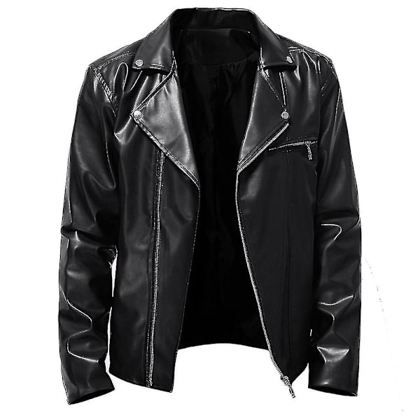 Herre Efterår Pu Allround Casual Revers Motorcykel Læderjakke XS Black