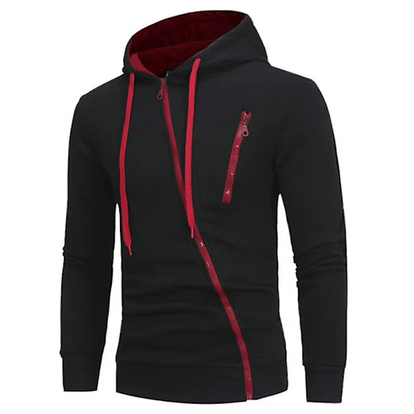 Herre Slim Fit Hættetrøjer Jakke Casual Sport Langærmet Lynlås Hættetrøjer Overbeklædning Black 2XL