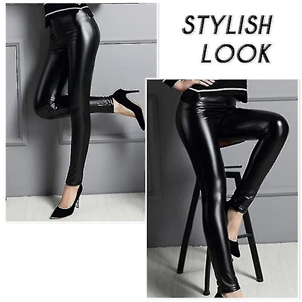 Strækbare Pu Læder Push Up Leggings Damer Tykke Fleeceforede Vinter Tights Bukser 2XL
