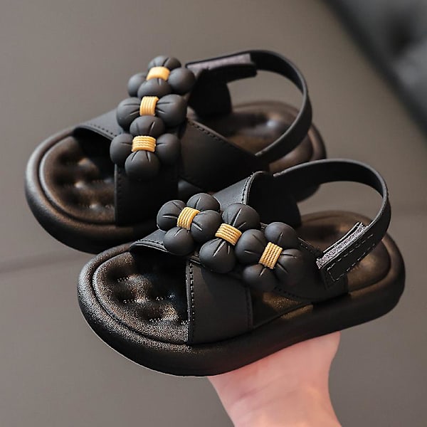 Sommar Baby Flickor Skor 0-7 år Barnskor Mode Söt Blomma Prinsessa Barnsandaler Flickor Småbarn Baby Mjuk Andningsbar lattice bow black 26Insole 15.5cm