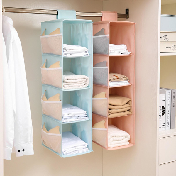Hængende hylder i stof med sidelommer Oxford stof tøj undertøj bh holder til undertøj bh'er trusser sokker Nordic Blue 3 Layer