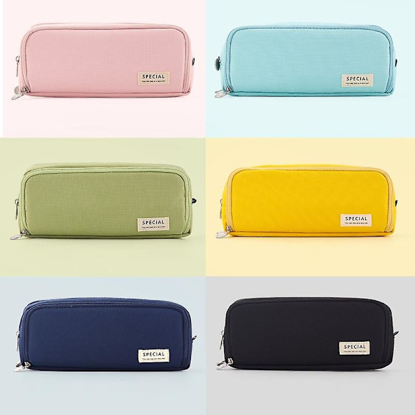 Angoo Dubbelsidig Pennfodral Pennfodral Special Macaron Färg Dubbel Canvas Fickförvaring Väska Pung Kontorsmaterial Skola Resa A6899 Deep blue