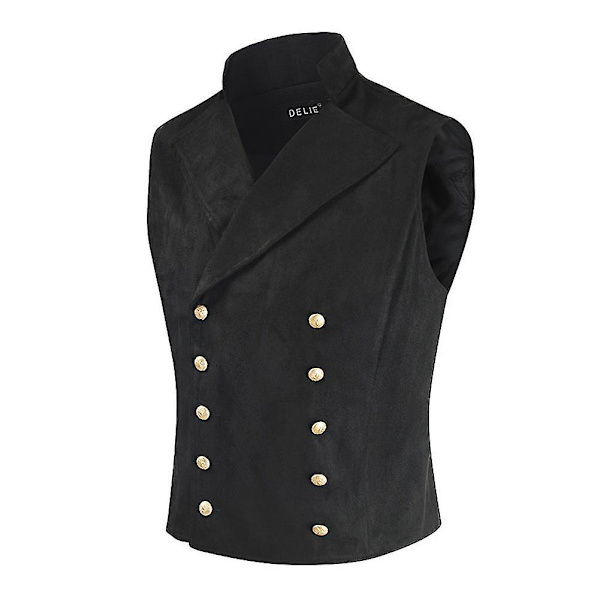 Herr Suede Dubbelknäppt Antik Casual Väst Zwart 2XL