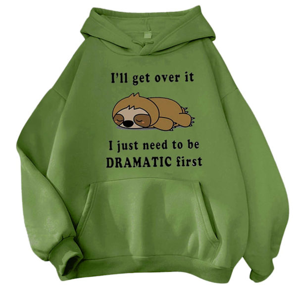 Modetrykt Pullover Hættetrøje Casual Tyk Plys Varmende Top Til Kvinder Mænd Unisex XL Green