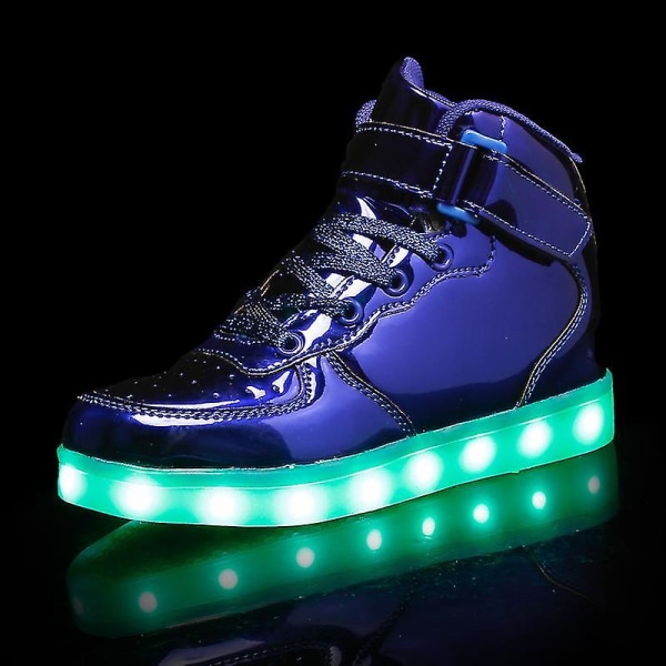 Barn Sneakers Pojkar Led Light Up Sneakers Pojkar Flickor Sport Löparskor 1600 Blue 30