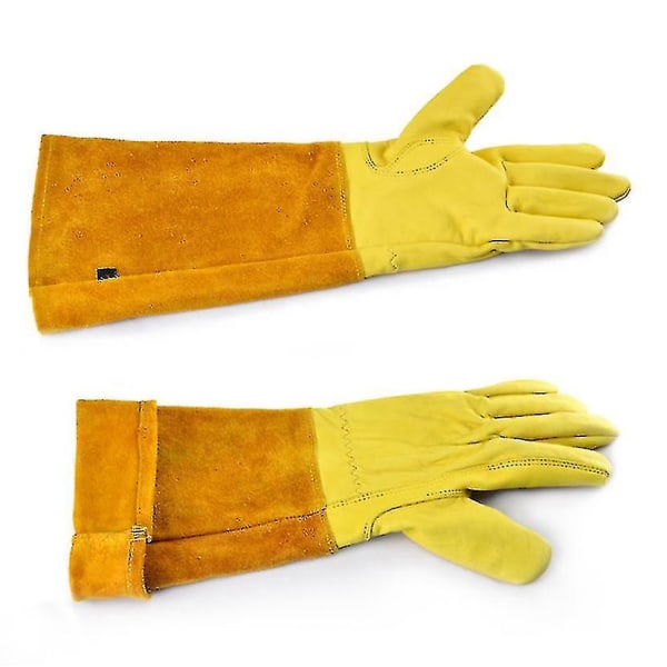 Långa trädgårdshandskar i hjortläder Yellow XL