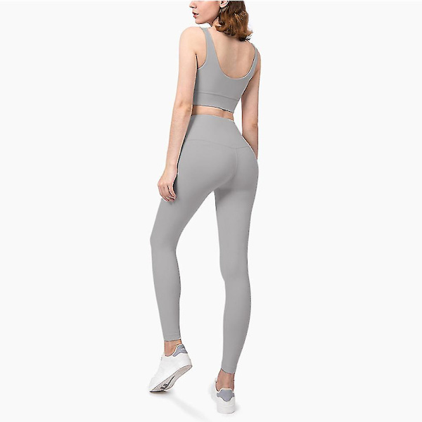 Mjukt Yoga Set Dam Sportkläder Träningsdräkter Utan Sömmar Fram Yoga Kläder Gym Set Sportkläder Rhino Grey set 2 L