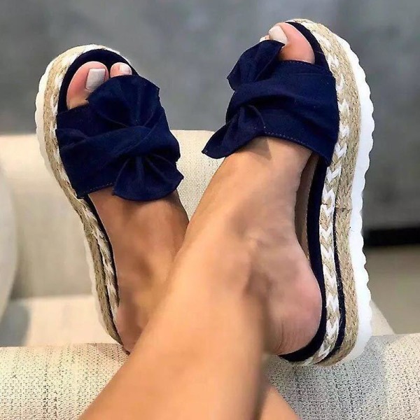 Naisten espadrillestyyliset tohvelit kesään, pehmeät rantasandaalit, korokepohjaiset sandaalikengät Blue 38