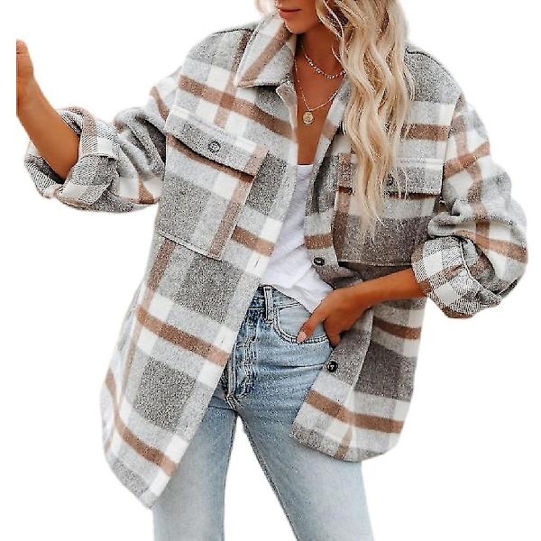 Dame Rutete Ullblanding Langermet Skjortejakke Shackets Grey S