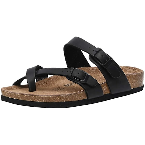 Sandaler med sklisikker såle for kvinner, korkfotseng, justerbare Black 39