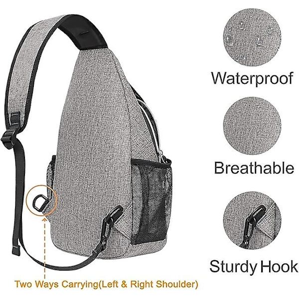 Sling Ryggsäck, Multifunktionell Crossbody Axelväska Resa Vandring Daglig Ryggsäck Grey
